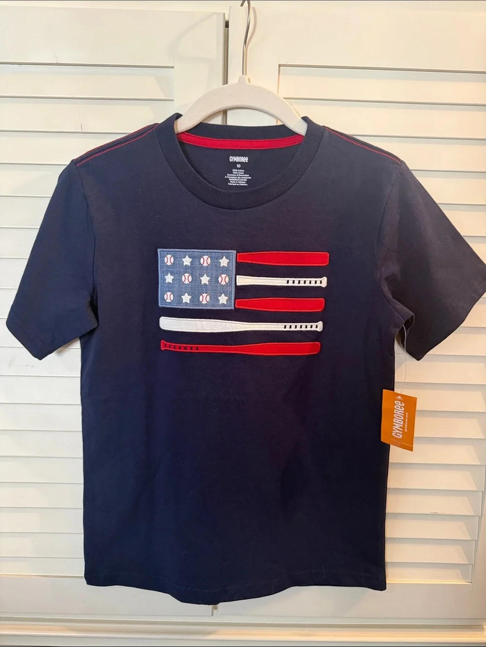 Gymboree Navy T-Shirt with Red & White Flag Stripe Appliqué
